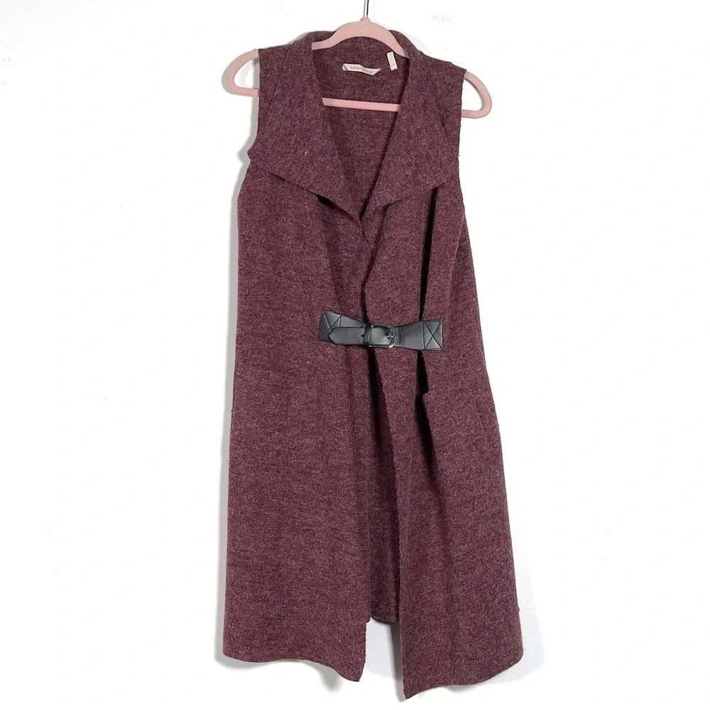 Soft Surroundings Solange Longline Belted Cardigan‎ Sweater Vest Size M Burgundy